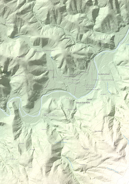 Mapa de relieve de Piló de Bellmaig, 1281 m, Vallespir, lámina 100 Cims de Trobart. Detalle de la zona superior izquierda. 70 × 100 cm.