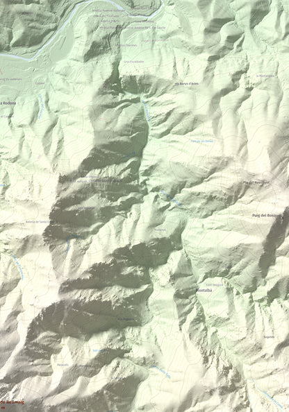 Mapa de relieve de Piló de Bellmaig, 1281 m, Vallespir, lámina 100 Cims de Trobart. Detalle de la zona superior derecha. 70 × 100 cm.