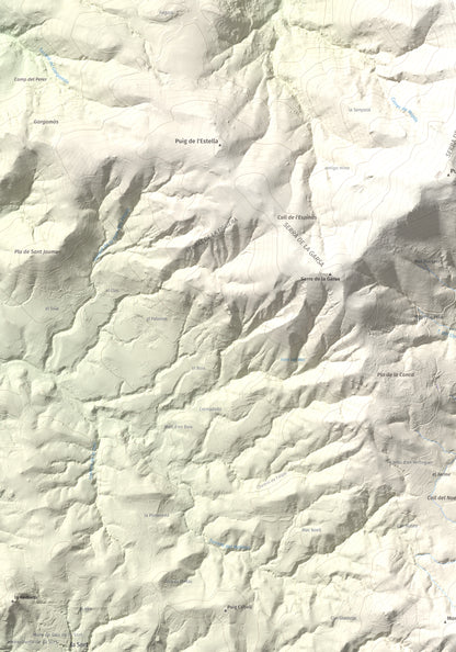 Mapa de relieve de Piló de Bellmaig, 1281 m, Vallespir, lámina 100 Cims de Trobart. Detalle de la zona inferior izquierda. 70 × 100 cm.