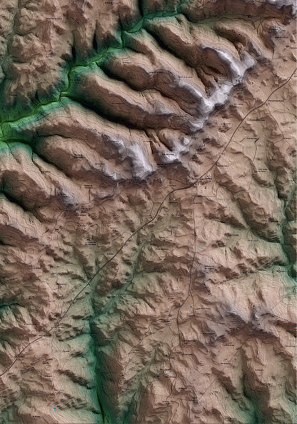 Mapa artístico del relieve de Pinell de Solsonès, al Solsonès, con 15 km de entorno y base topográfica ICGC. Detalle de la zona inferior derecha.