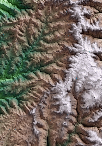 Mapa artístico del relieve de Pinell de Solsonès, al Solsonès, con 15 km de entorno y base topográfica ICGC. Detalle de la zona superior derecha.