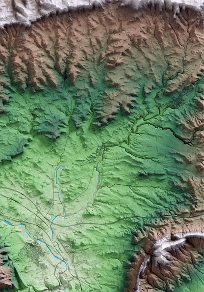 Mapa artístico del relieve de Pira, a la Conca de Barberà, con 15 km de entorno y base topográfica ICGC
