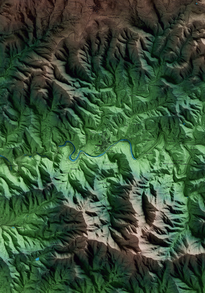 Mapa artístico del relieve de Poboleda, al Priorat, con 15 km de entorno y base topográfica ICGC. Detalle de la zona central.