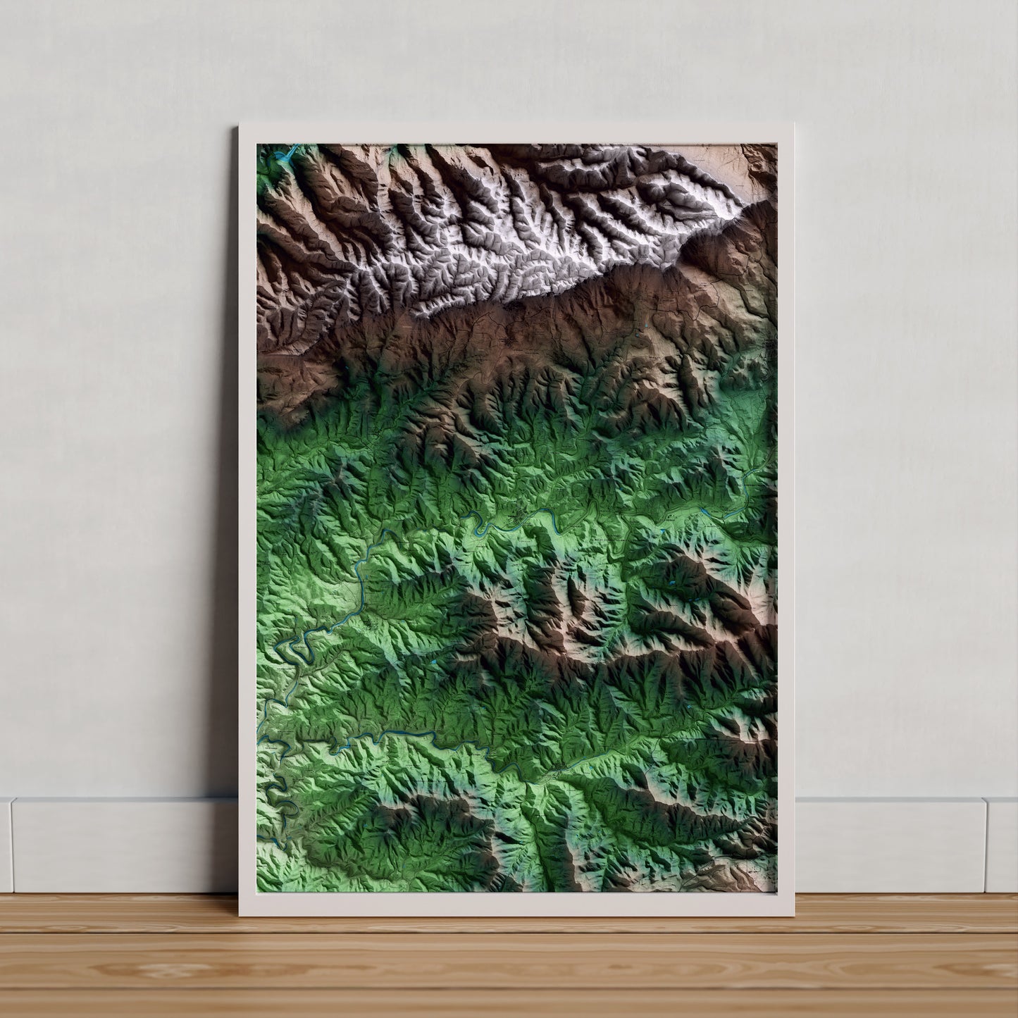 Mapa artístico del relieve de Poboleda, al Priorat, con 15 km de entorno y base topográfica ICGC. Presentación enmarcada.