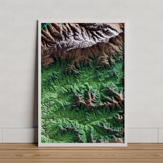Mapa artístico del relieve de Poboleda, al Priorat, con 15 km de entorno y base topográfica ICGC. Presentación enmarcada.