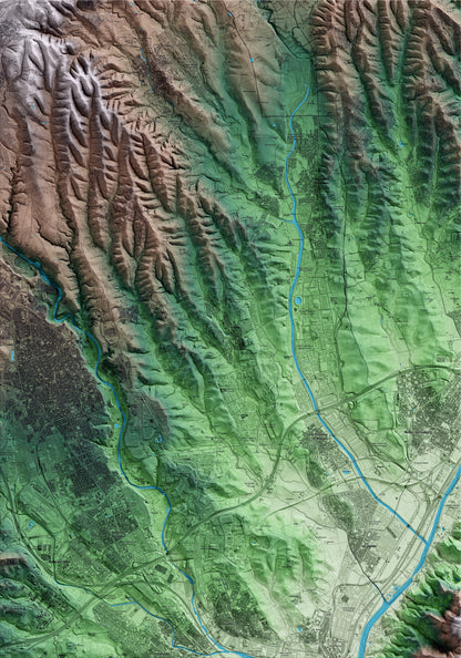 Mapa artístico del relieve de Polinyà, al Vallès Occidental, con 15 km de entorno y base topográfica ICGC