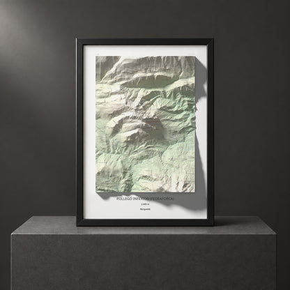 Mapa de relieve de Pollegó Inferior (Pedraforca), 2445 m, Berguedà, lámina 100 Cims de Trobart. Presentación enmarcada. 50 × 70 cm.