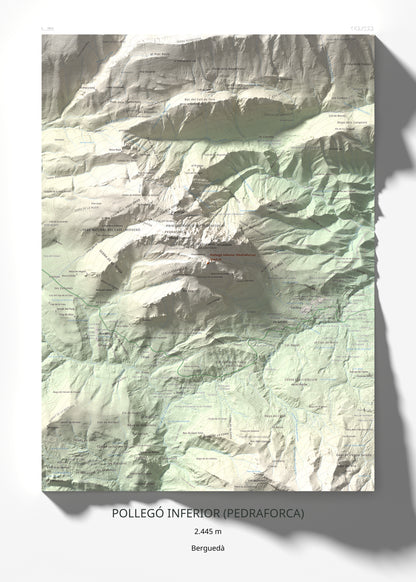 Mapa de relieve de Pollegó Inferior (Pedraforca), 2445 m, Berguedà, lámina 100 Cims de Trobart 50 × 70 cm.