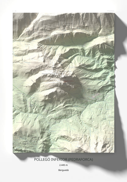 Mapa de relieve de Pollegó Inferior (Pedraforca), 2445 m, Berguedà, lámina 100 Cims de Trobart 70 × 100 cm.