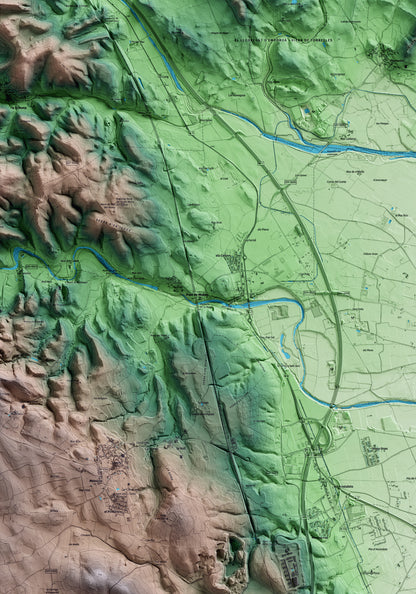 Mapa artístico del relieve de Pont de Molins, al Alt Empordà, con 15 km de entorno y base topográfica ICGC. Detalle de la zona central.