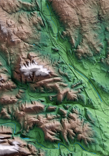Mapa artístico del relieve de Pont de Molins, al Alt Empordà, con 15 km de entorno y base topográfica ICGC. Detalle de la zona superior izquierda.