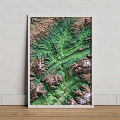 Mapa artístico del relieve de Pontils, a la Conca de Barberà, con 15 km de entorno y base topográfica ICGC. Presentación enmarcada.