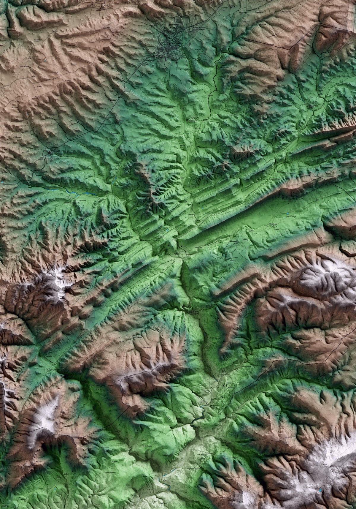 Mapa artístico del relieve de Pontils, a la Conca de Barberà, con 15 km de entorno y base topográfica ICGC