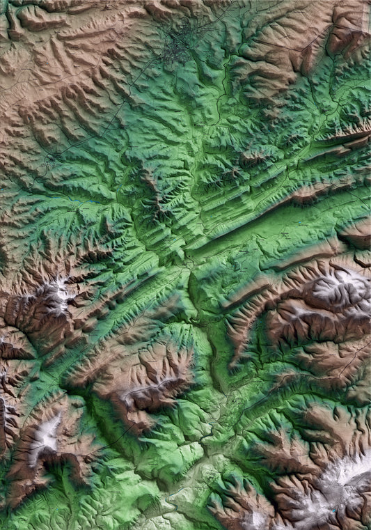 Mapa artístico del relieve de Pontils, a la Conca de Barberà, con 15 km de entorno y base topográfica ICGC