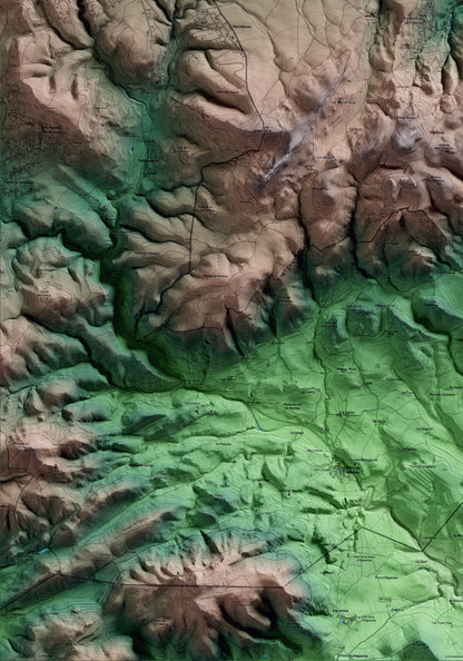 Mapa artístico del relieve de Pontons, al Alt Penedès, con 15 km de entorno y base topográfica ICGC. Detalle de la zona inferior izquierda.
