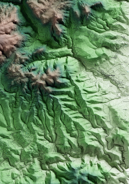 Mapa artístico del relieve de Pontons, al Alt Penedès, con 15 km de entorno y base topográfica ICGC. Detalle de la zona inferior derecha.
