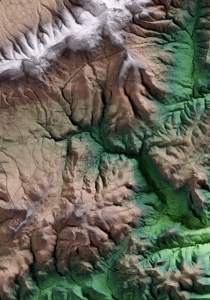 Mapa artístico del relieve de Pontons, al Alt Penedès, con 15 km de entorno y base topográfica ICGC. Detalle de la zona central.