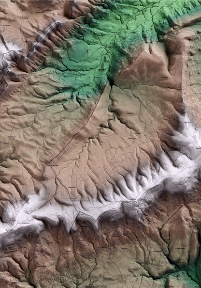 Mapa artístico del relieve de Pontons, al Alt Penedès, con 15 km de entorno y base topográfica ICGC. Detalle de la zona superior izquierda.