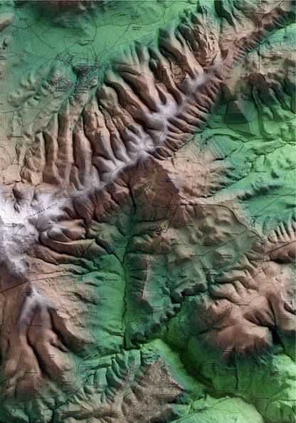 Mapa artístico del relieve de Pontons, al Alt Penedès, con 15 km de entorno y base topográfica ICGC. Detalle de la zona superior derecha.