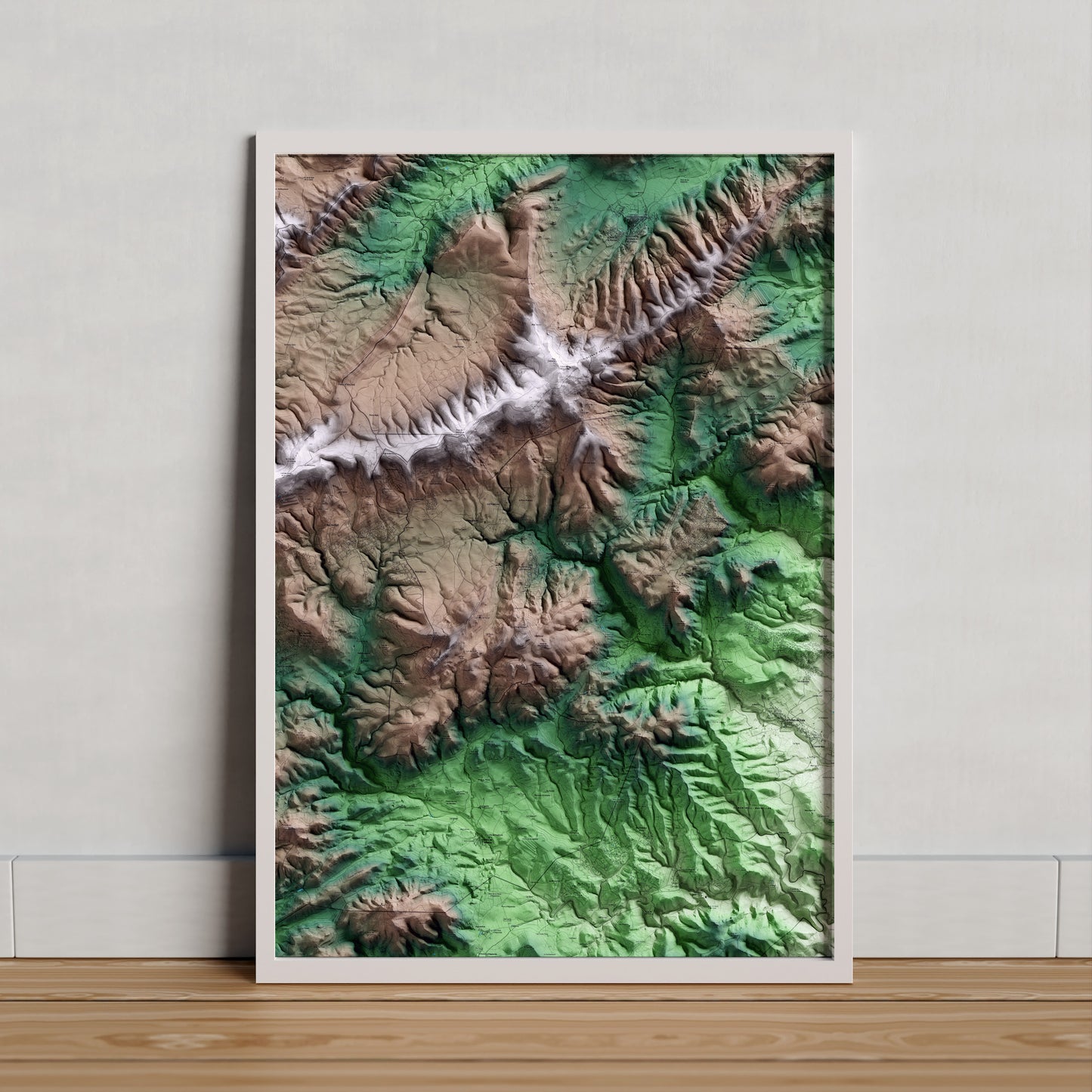 Mapa artístico del relieve de Pontons, al Alt Penedès, con 15 km de entorno y base topográfica ICGC. Presentación enmarcada.
