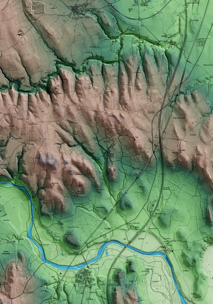 Mapa artístico del relieve de Pontós, al Alt Empordà, con 15 km de entorno y base topográfica ICGC. Detalle de la zona central.