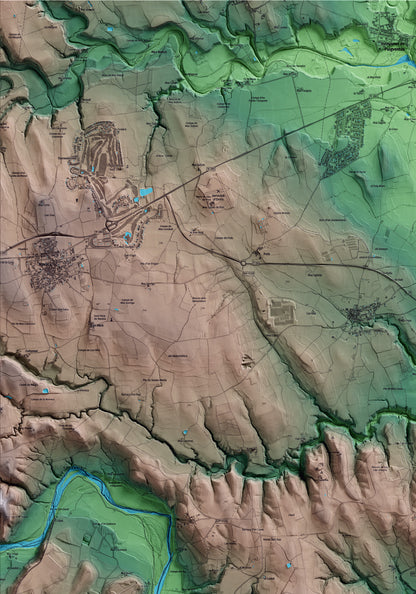 Mapa artístico del relieve de Pontós, al Alt Empordà, con 15 km de entorno y base topográfica ICGC. Detalle de la zona superior izquierda.