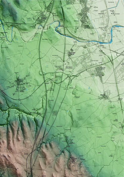 Mapa artístico del relieve de Pontós, al Alt Empordà, con 15 km de entorno y base topográfica ICGC. Detalle de la zona superior derecha.