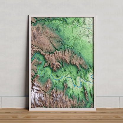 Mapa artístico del relieve de Pontós, al Alt Empordà, con 15 km de entorno y base topográfica ICGC. Presentación enmarcada.