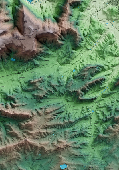 Mapa artístico del relieve de Ponts, a la Noguera, con 15 km de entorno y base topográfica ICGC. Detalle de la zona inferior izquierda.
