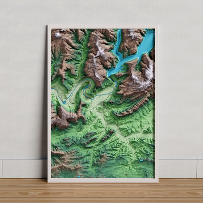 Mapa artístico del relieve de Ponts, a la Noguera, con 15 km de entorno y base topográfica ICGC. Presentación enmarcada.