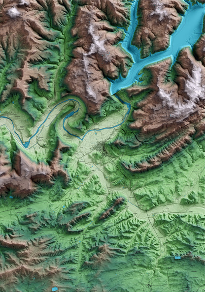 Mapa artístico del relieve de Ponts, a la Noguera, con 15 km de entorno y base topográfica ICGC