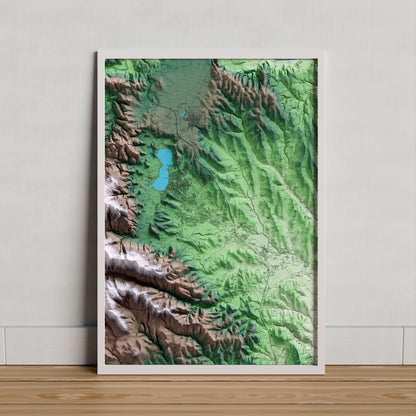 Mapa artístico del relieve de Porqueres, en el Pla de l'Estany, con 15 km de entorno y base topográfica ICGC. Presentación enmarcada.