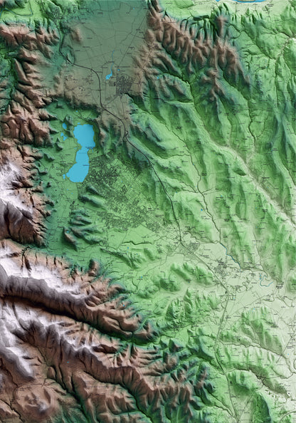 Mapa artístico del relieve de Porqueres, en el Pla de l'Estany, con 15 km de entorno y base topográfica ICGC