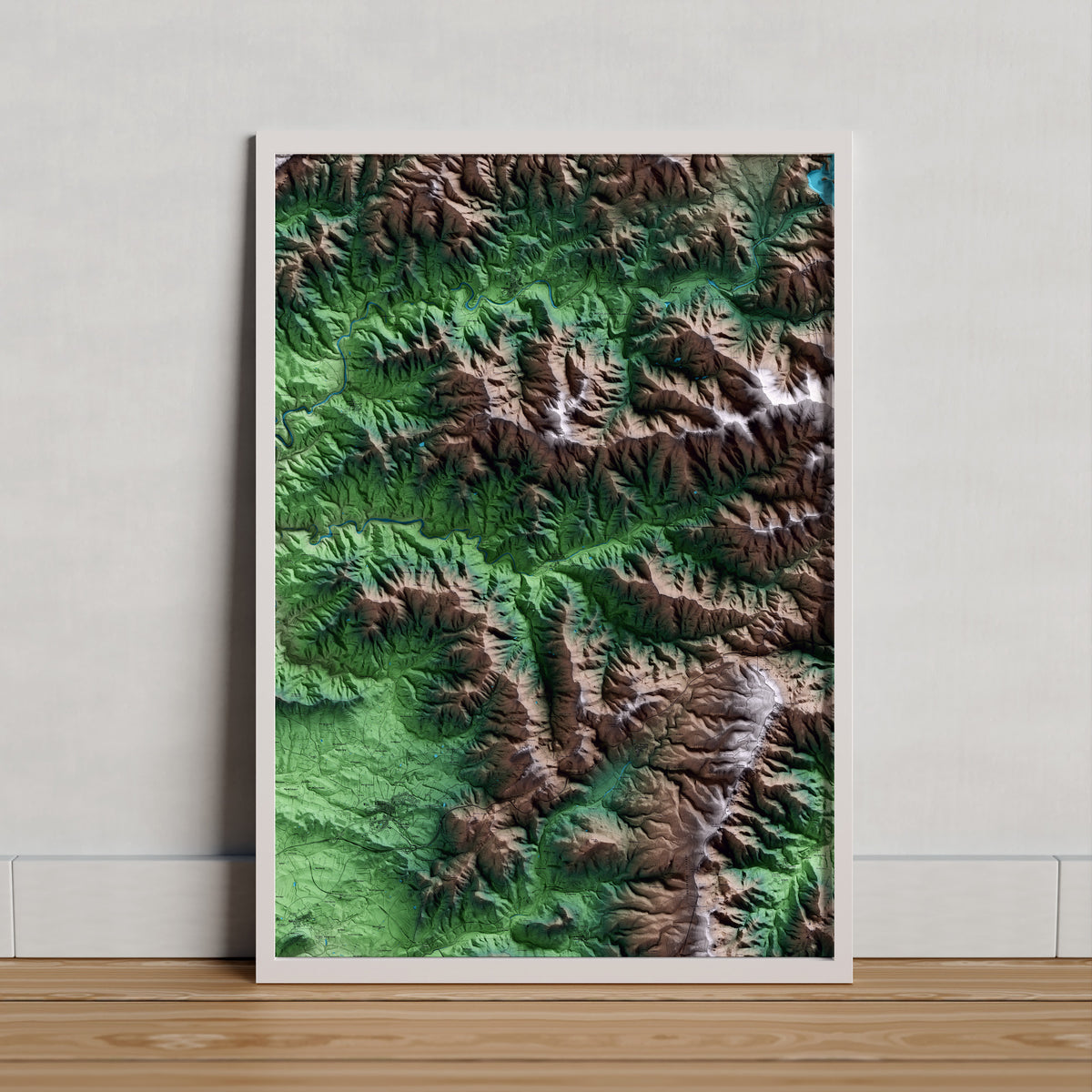 Mapa artístico del relieve de Porrera, al Priorat, con 15 km de entorno y base topográfica ICGC. Presentación enmarcada.