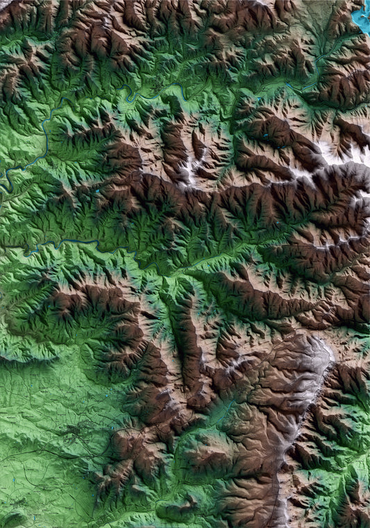 Mapa artístico del relieve de Porrera, al Priorat, con 15 km de entorno y base topográfica ICGC