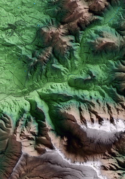 Mapa artístico del relieve de Pradell de la Teixeta, al Priorat, con 15 km de entorno y base topográfica ICGC. Detalle de la zona inferior izquierda.