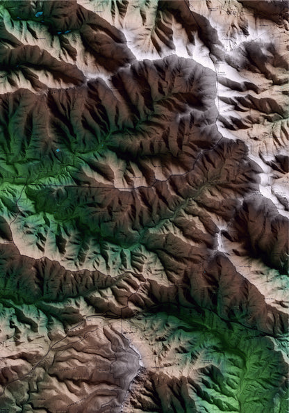 Mapa artístico del relieve de Pradell de la Teixeta, al Priorat, con 15 km de entorno y base topográfica ICGC. Detalle de la zona superior derecha.
