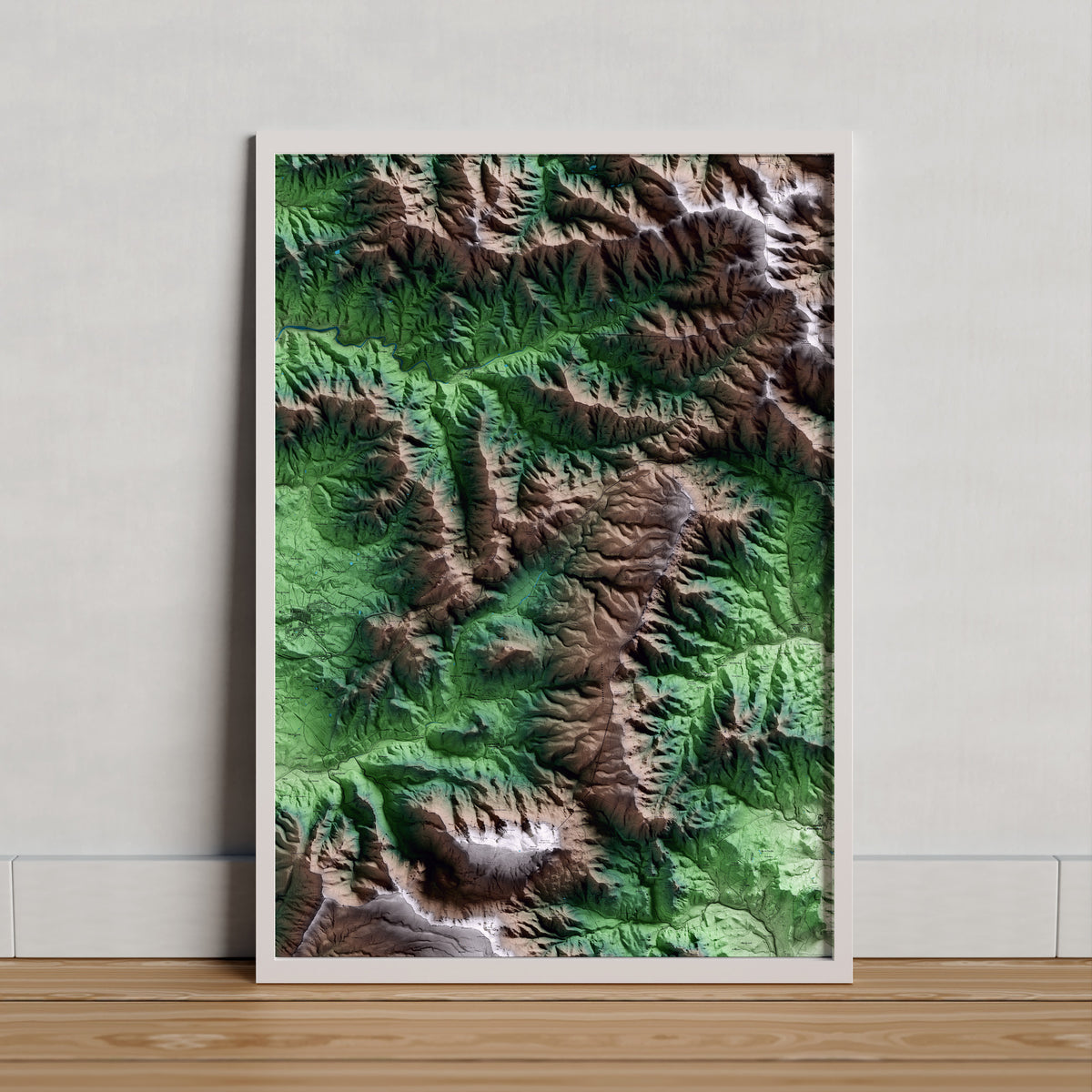 Mapa artístico del relieve de Pradell de la Teixeta, al Priorat, con 15 km de entorno y base topográfica ICGC. Presentación enmarcada.
