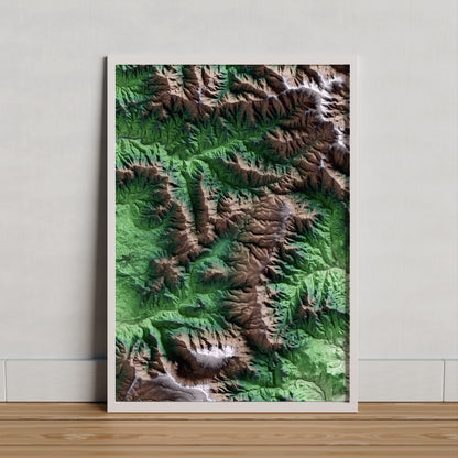 Mapa artístico del relieve de Pradell de la Teixeta, al Priorat, con 15 km de entorno y base topográfica ICGC. Presentación enmarcada.