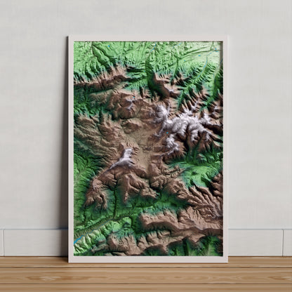 Mapa artístico del relieve de Prades, al Baix Camp, con 15 km de entorno y base topográfica ICGC. Presentación enmarcada.