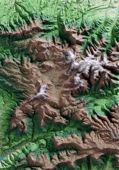 Mapa artístico del relieve de Prades, al Baix Camp, con 15 km de entorno y base topográfica ICGC