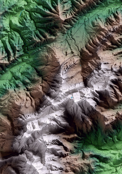 Mapa artístico del relieve de Prat de Comte, a la Terra Alta, con 15 km de entorno y base topográfica ICGC. Detalle de la zona inferior izquierda.