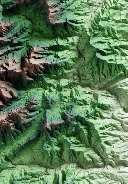 Mapa artístico del relieve de Prat de Comte, a la Terra Alta, con 15 km de entorno y base topográfica ICGC. Detalle de la zona inferior derecha.