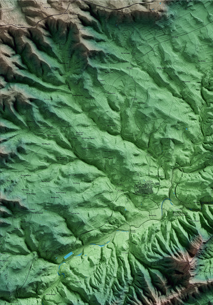 Mapa artístico del relieve de Prat de Comte, a la Terra Alta, con 15 km de entorno y base topográfica ICGC. Detalle de la zona superior izquierda.