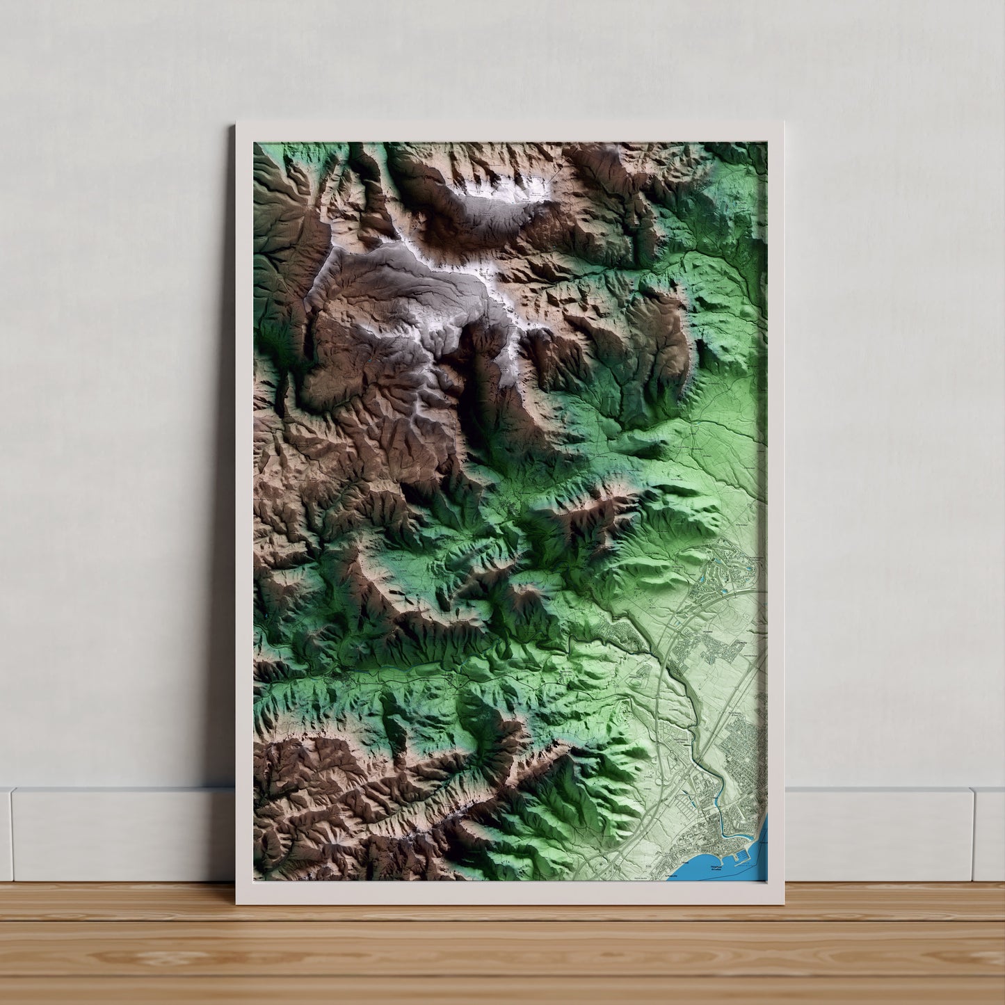 Mapa artístico del relieve de Pratdip, al Baix Camp, con 15 km de entorno y base topográfica ICGC. Presentación enmarcada.
