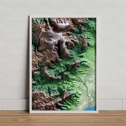Mapa artístico del relieve de Pratdip, al Baix Camp, con 15 km de entorno y base topográfica ICGC. Presentación enmarcada.