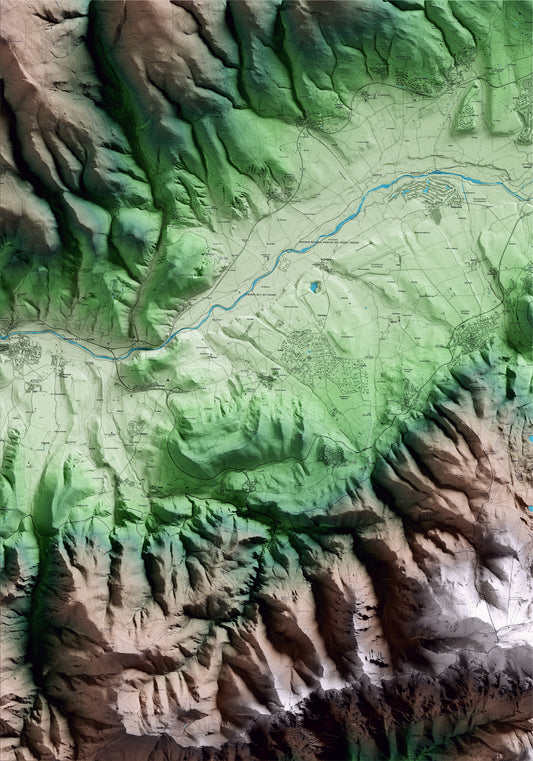 Mapa artístico del relieve de Prats i Sansor, a la Cerdanya, con 15 km de entorno y base topográfica ICGC