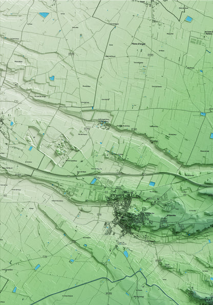 Mapa artístico del relieve de Preixana, al Urgell, con 15 km de entorno y base topográfica ICGC. Detalle de la zona superior izquierda.