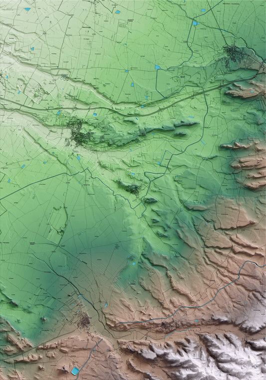 Mapa artístico del relieve de Preixana, al Urgell, con 15 km de entorno y base topográfica ICGC