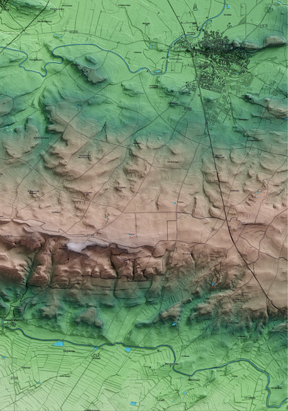 Mapa artístico del relieve de Preixens, a la Noguera, con 15 km de entorno y base topográfica ICGC. Detalle de la zona inferior derecha.